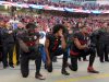 FILE PHOTO: San Francisco 49ers outside linebacker Eli Harold (58), quarterback Colin Kaepernick (7) and free safety Eric Reid (35) kneel in protest during the playing of the national anthem before a NFL game against the Arizona Cardinals in Santa Clara, California, Oct 6, 2016. Mandatory Credit: Kirby Lee-USA TODAY Sports/File Photo
