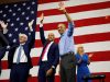 Former U.S. President Barack Obama waves to the crowd during a campaign rally for Wisconsin democratic candidates, gubernatorial candidate Tony Evers, (far left), Lt. Governor candidate Mandela Barnes, (left), and state treasurer candidate Sarah Godlewski, (right) in Milwaukee, Wisconsin, U.S., October 26, 2018. REUTERS/Sara Stathas