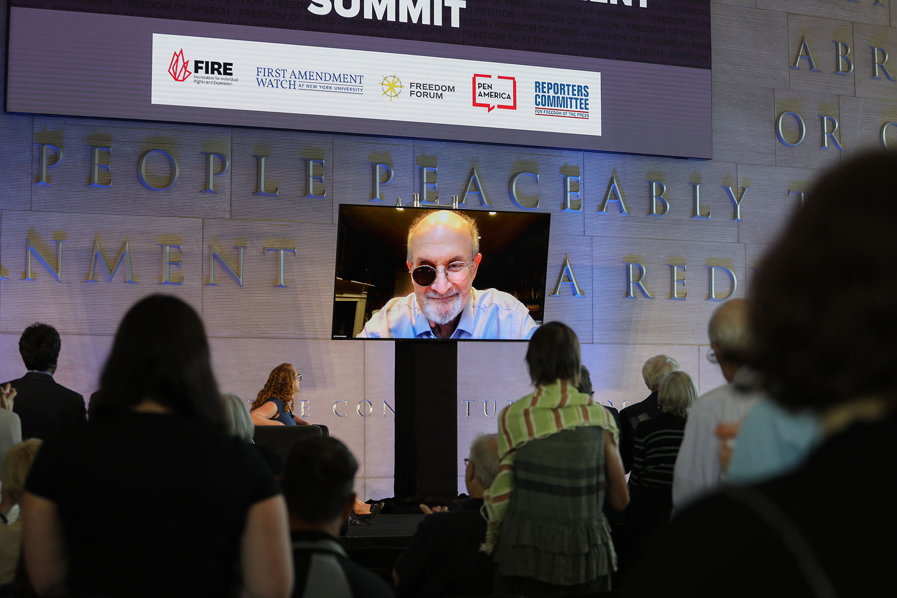 Salman Rushdie delivers keynote address at the National First Amendment Summit in Philadelphia
