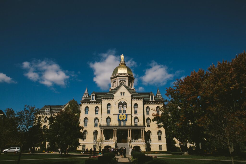 Wide shot of the Notre Dame University Administration Building
