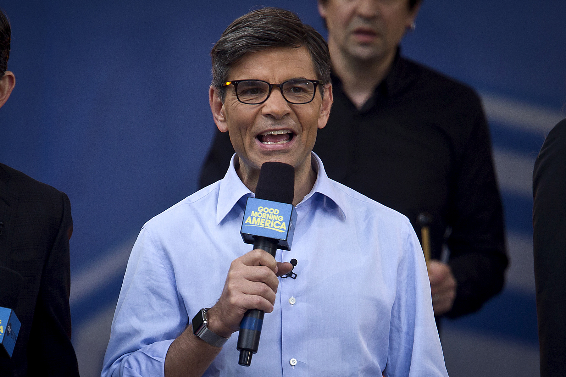 TV host George Stephanopoulos appears on ABC TV's "Good Morning America" in Central Park in the Manhattan borough of New York