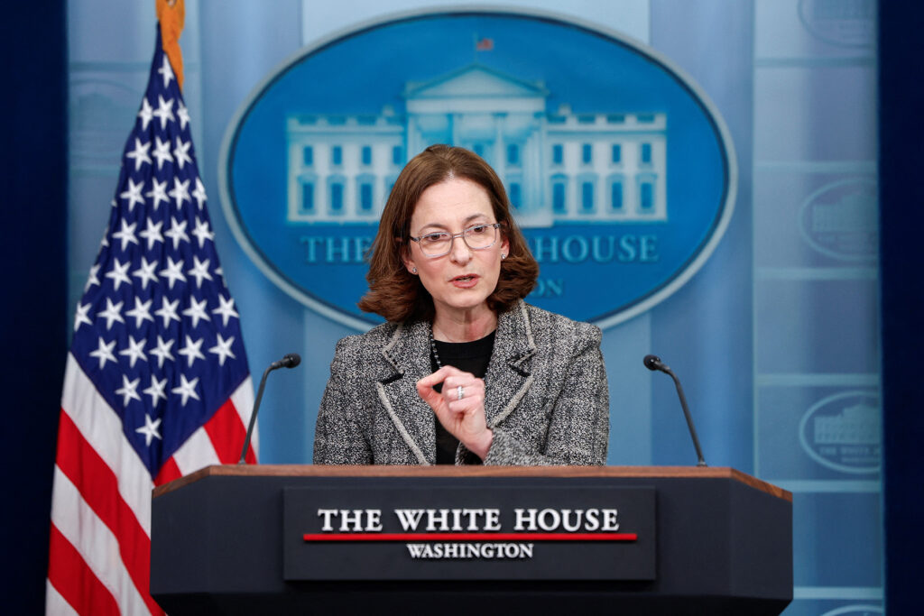 Jennifer Klein, Director of the White House Gender Policy Council, answers questions during the daily press briefing at the White House in Washington