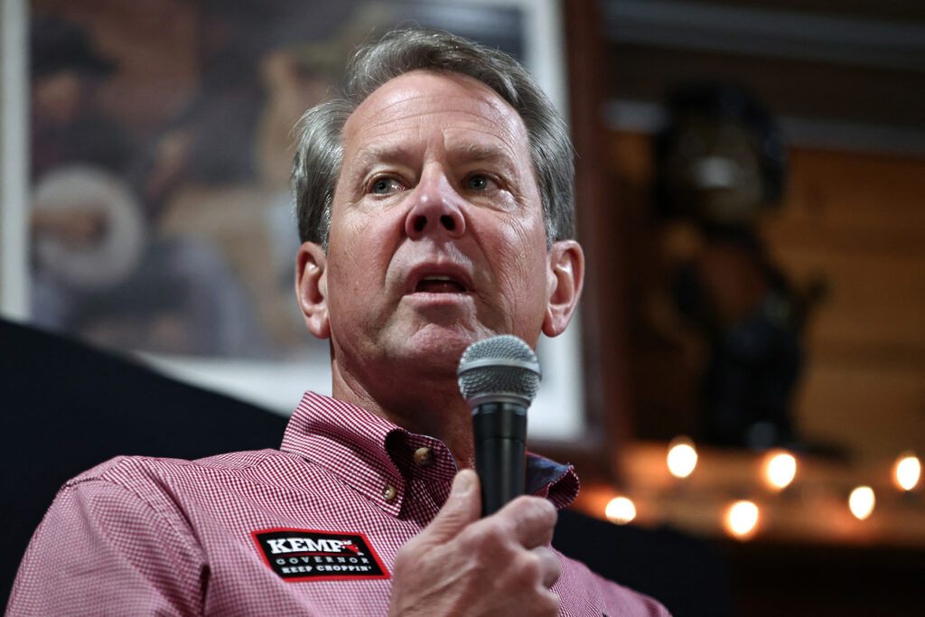 Georgia Republican Gov. Brian Kemp holds a campaign event in Ringgold, Georgia