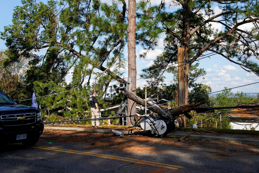 Democratic presidential nominee and U.S. Vice President Kamala Harris visits Augusta, Georgia in the wake of Hurricane Helene