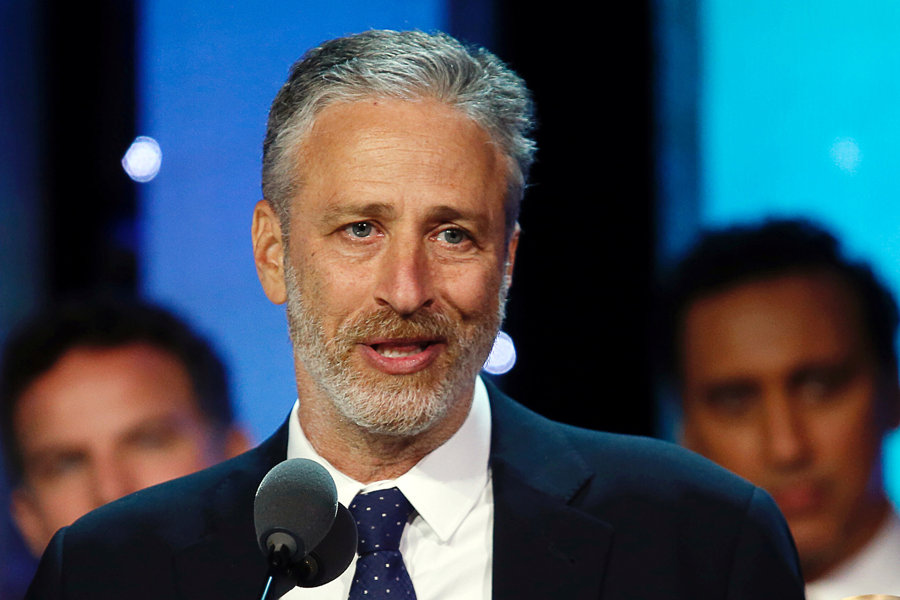 Stewart speaks to guests after receiving his award at the 75th Annual Peabody Awards in New York