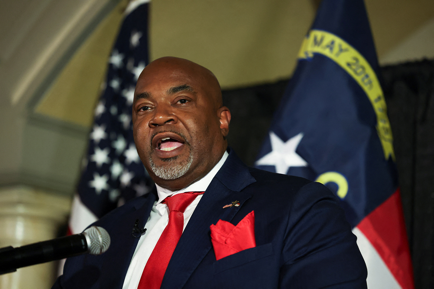 Republican candidate for governor of North Carolina Mark Robinson speaks following results on Election Day during the 2024 U.S. presidential election