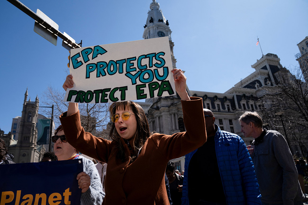 EPA employees walkout during a protest in Philadelphia