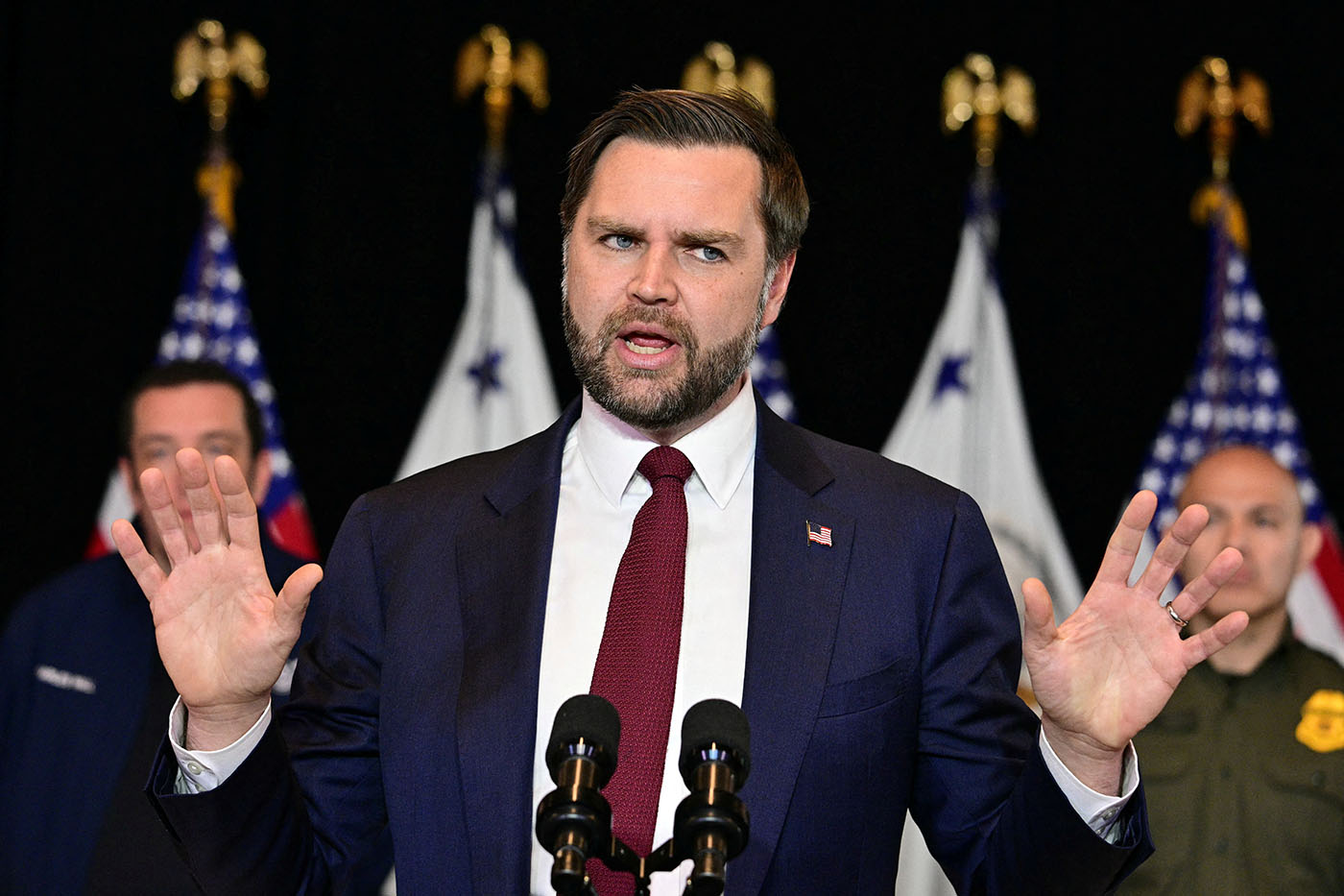 U.S. Vice President JD Vance speaks at Royalston Square in Minneapolis