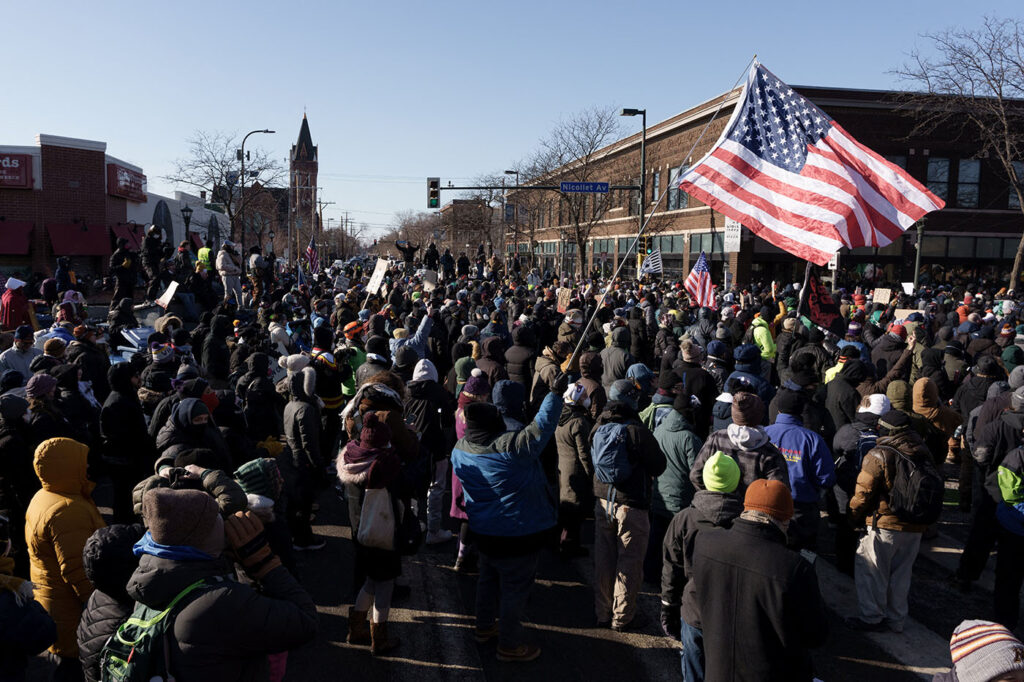 Protest after federal agents fatally shot a man while trying to detain him, in Minneapolis