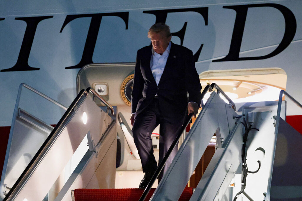 U.S. President Donald Trump returns at Joint Base Andrews