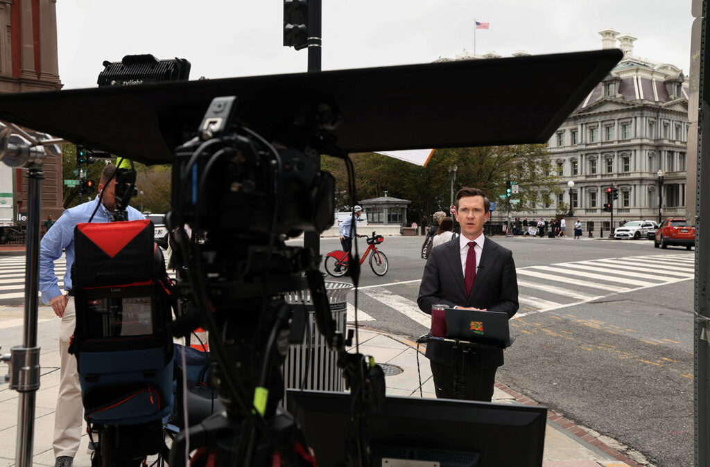 MS NOW reporter works from outside the White House in Washington